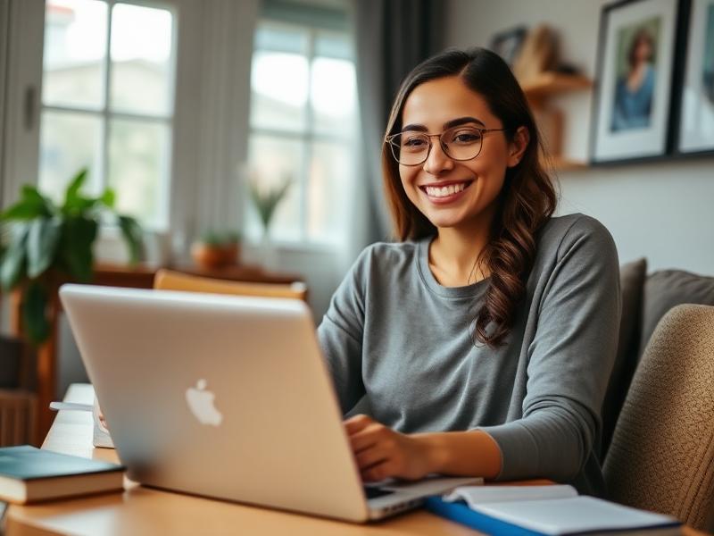 Estudiante hispana estudiando en su computadora
